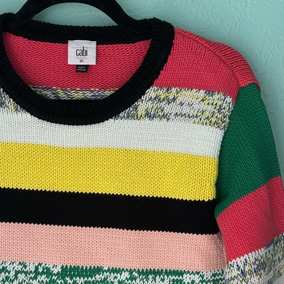 CAbi Cropped Multi Stripe Crew Neck Sweater - Picture 2 of 9